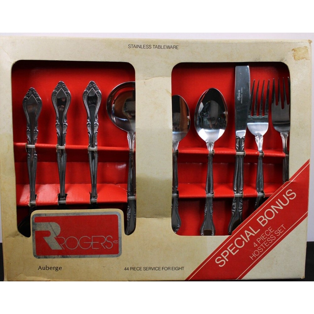 Vintage NEW Rogers Stainless Tableware Auberge 44 piece Service for 8 SEALED